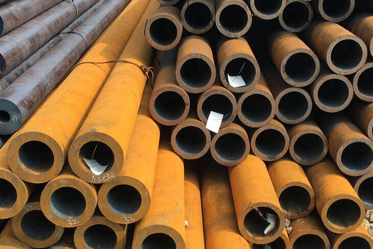 Stacks of Seamless Corten Steel Pipes